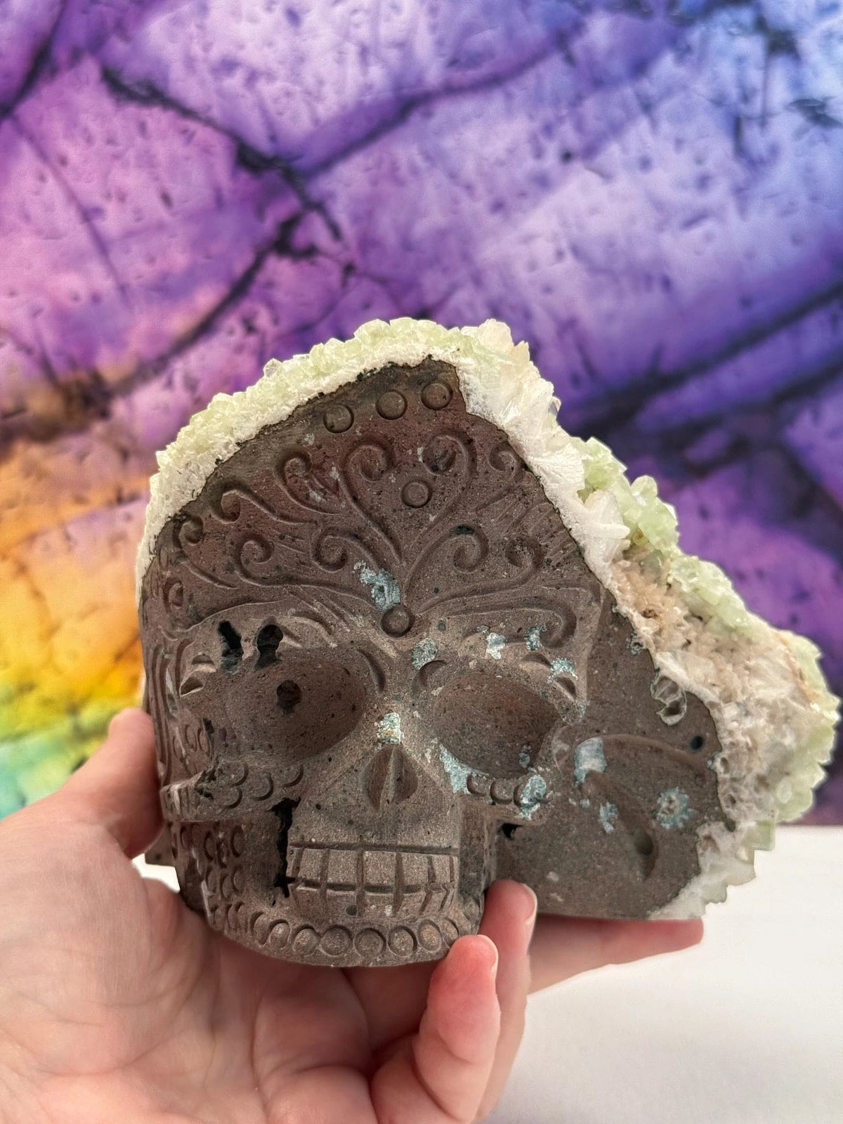 Green Apophyllite Skull