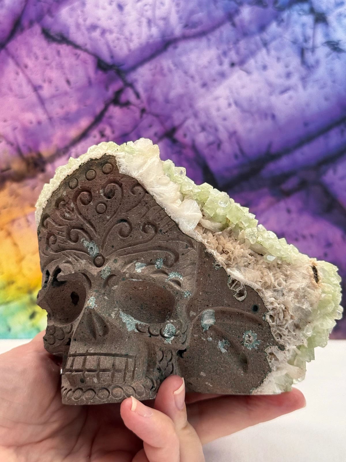 Green Apophyllite Skull