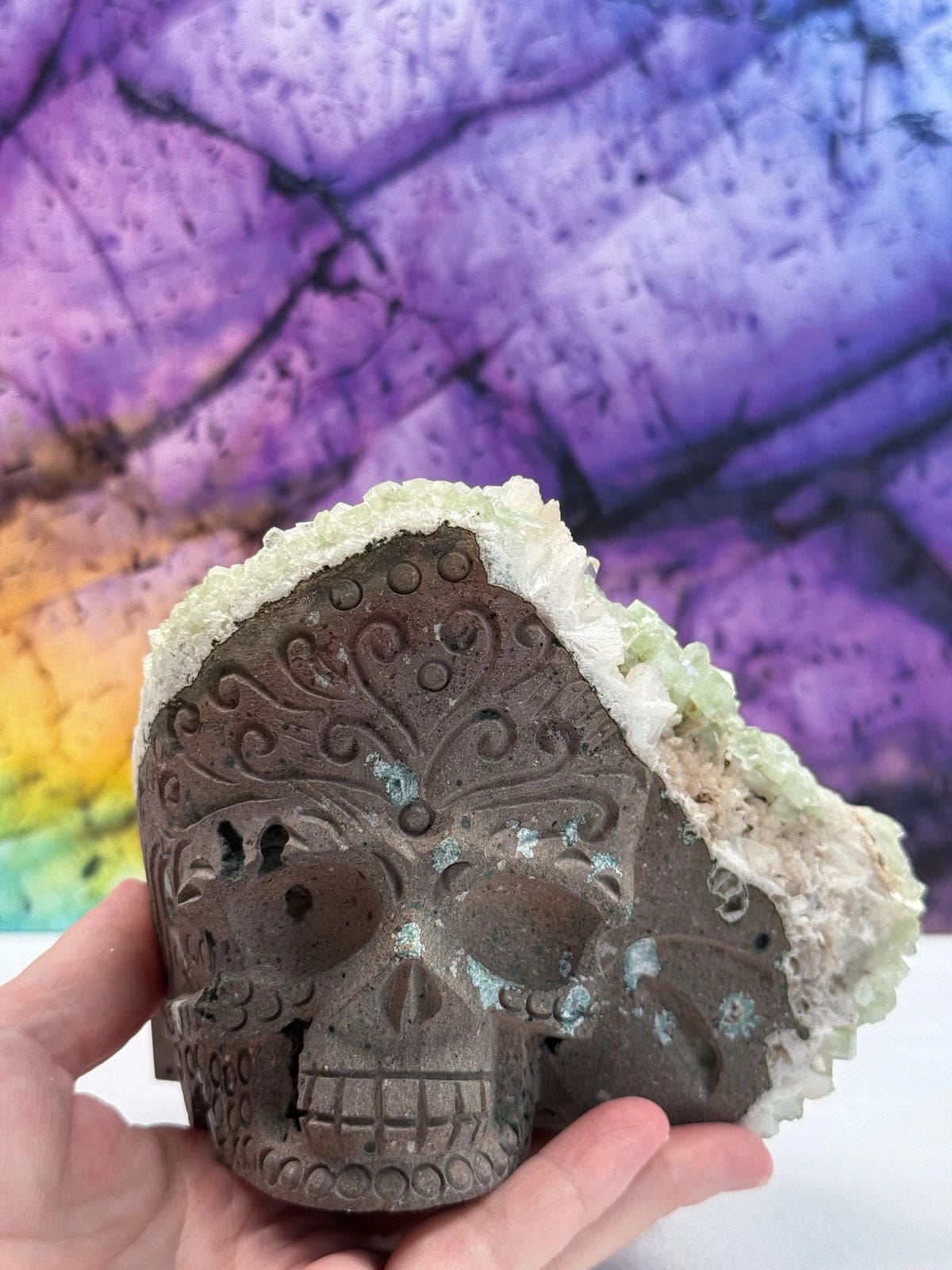 Green Apophyllite Skull