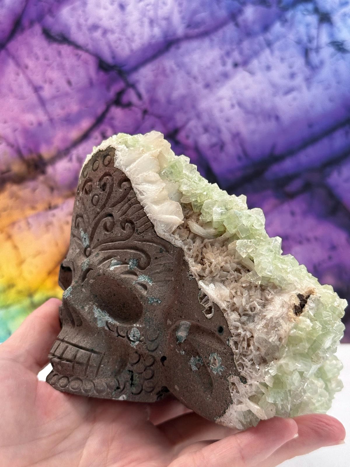 Green Apophyllite Skull