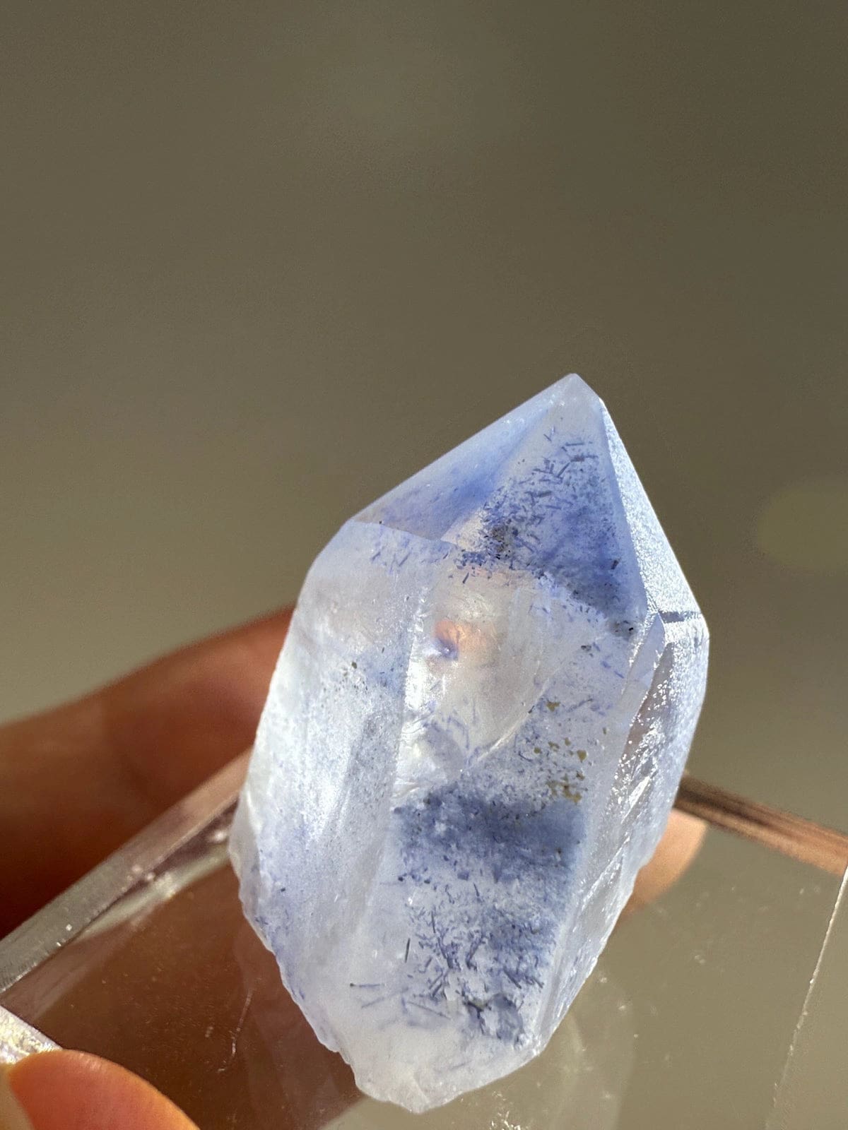 Rare Dumortierite in Quartz Point