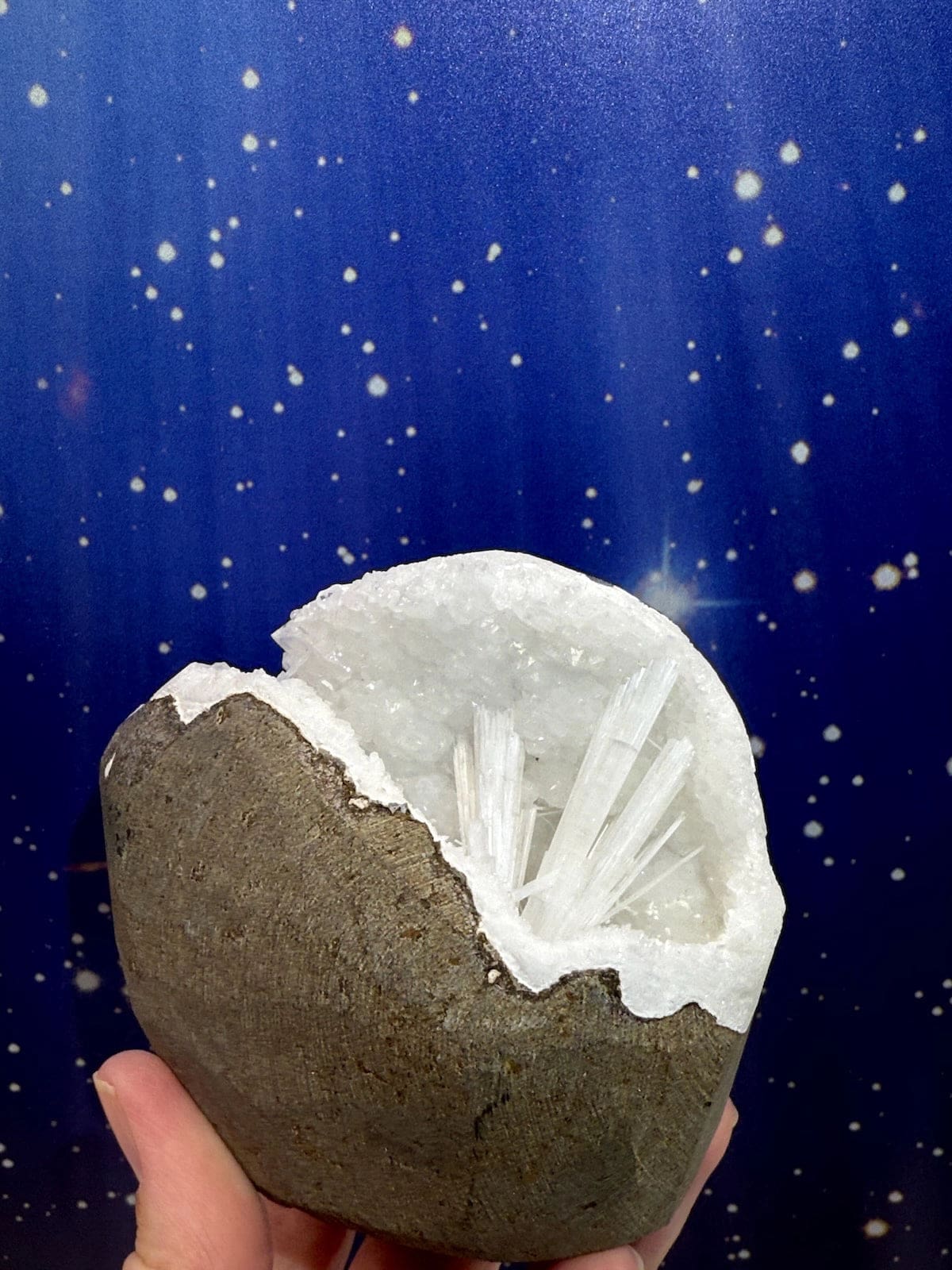 Scolecite Spray in Quartz Geode