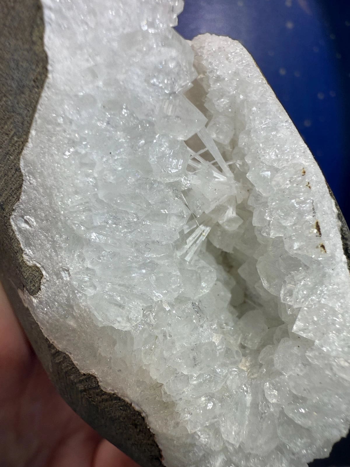 Scolecite Spray in Quartz Geode