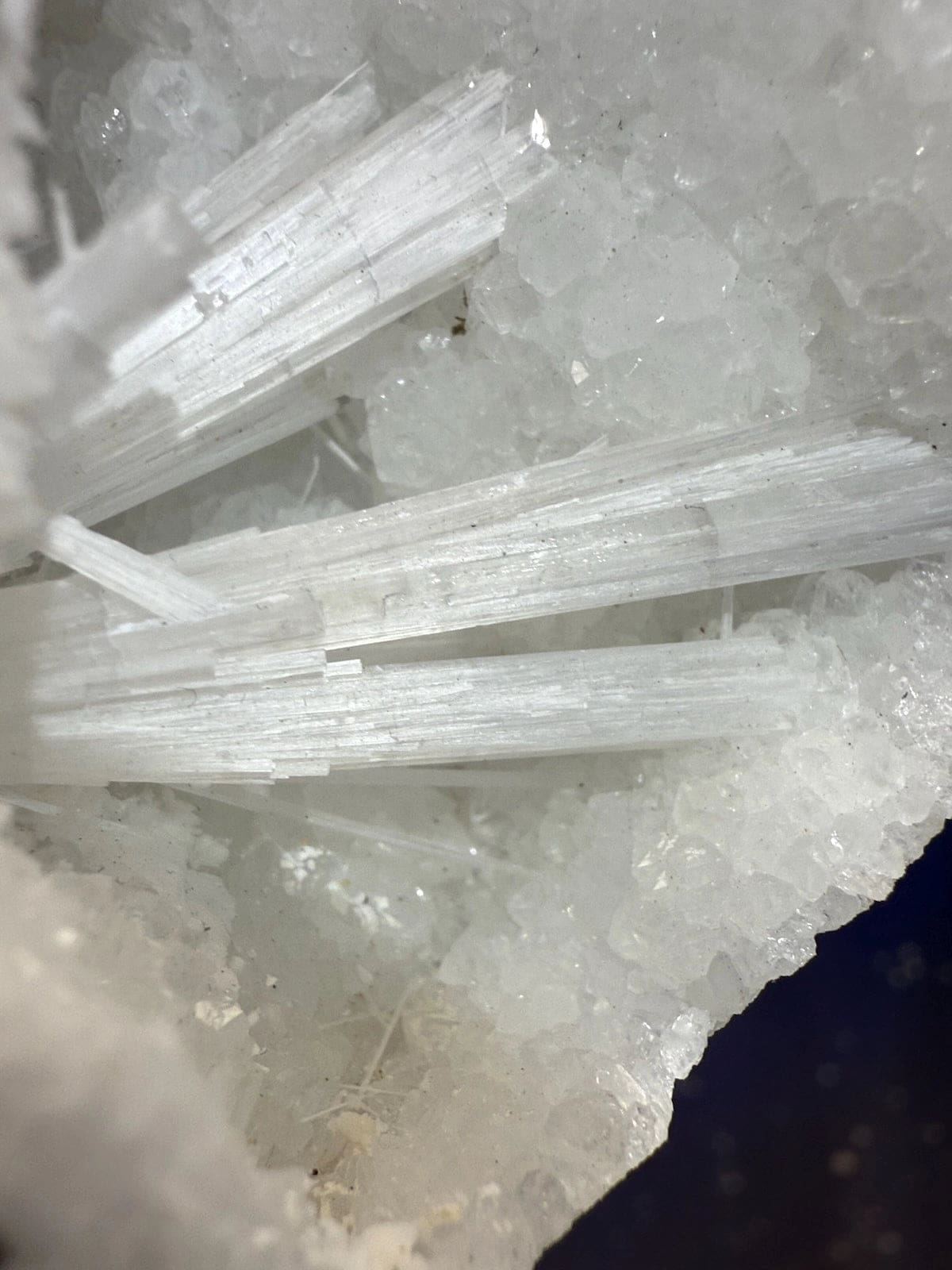 Scolecite Spray in Quartz Geode