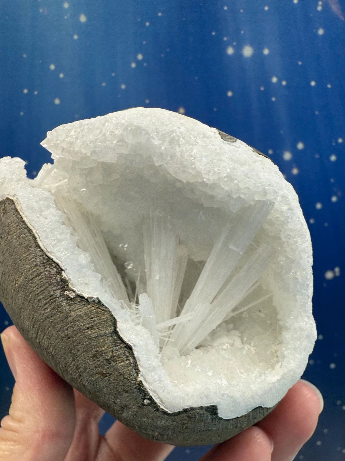 Scolecite Spray in Quartz Geode