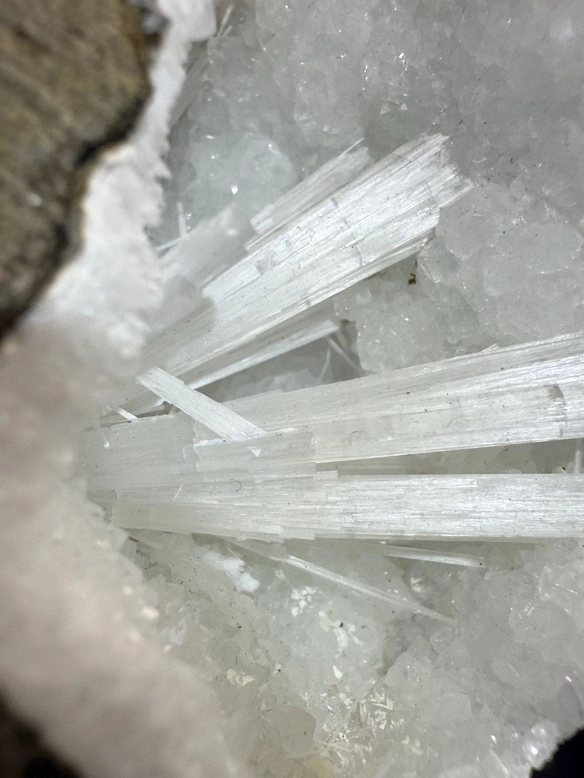 Scolecite Spray in Quartz Geode