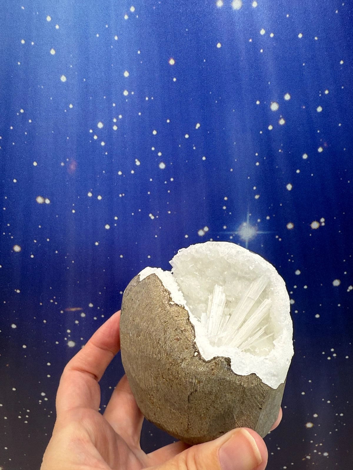 Scolecite Spray in Quartz Geode