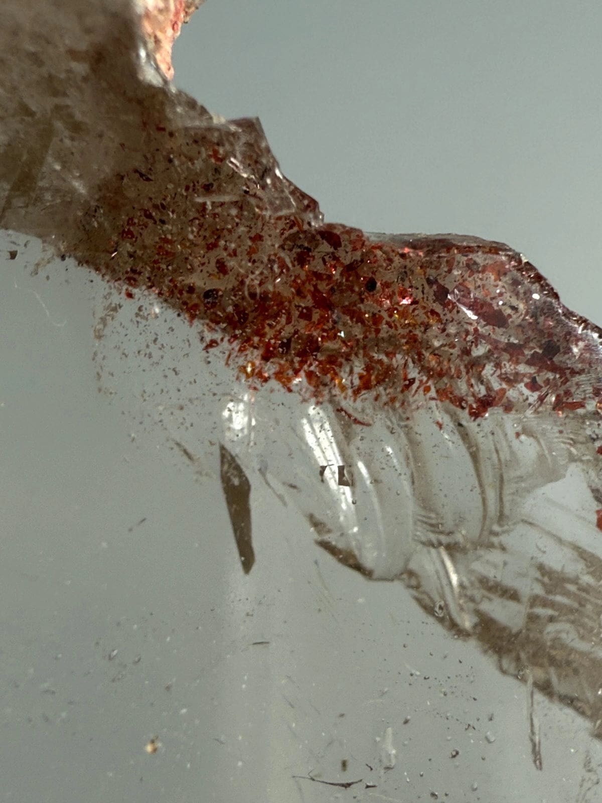 Smokey Quartz Plate A with Sparkling Lepidocrocite
