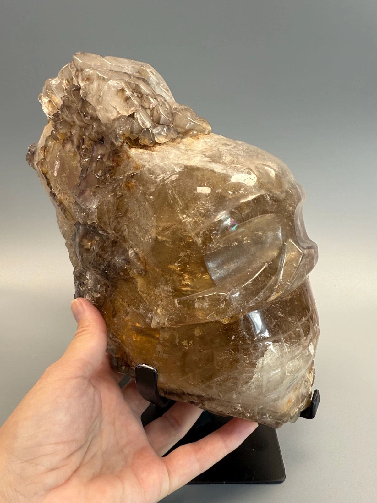 Statement Large Natural Citrine with Smokey Elestial Skull