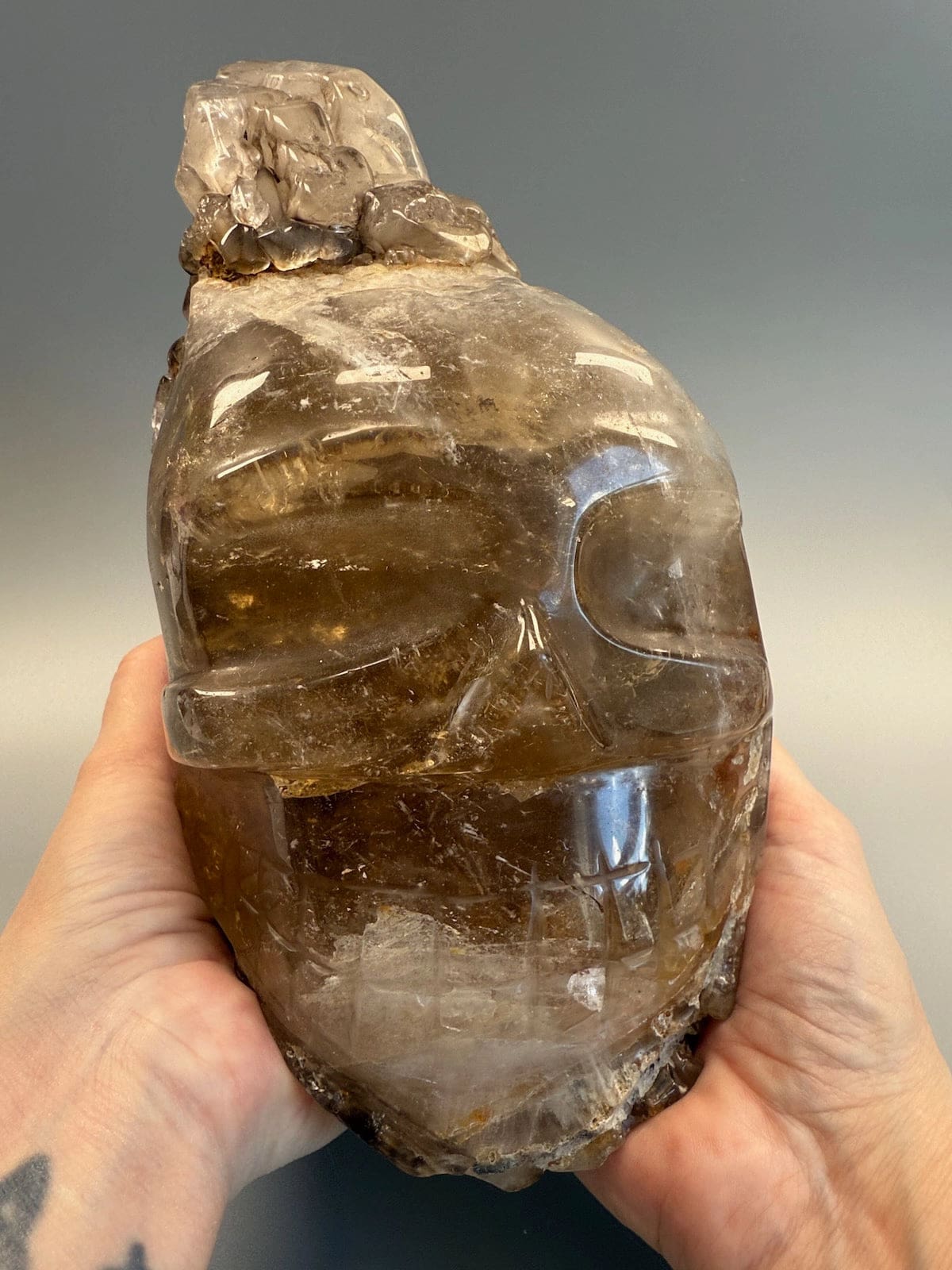 Statement Large Natural Citrine with Smokey Elestial Skull