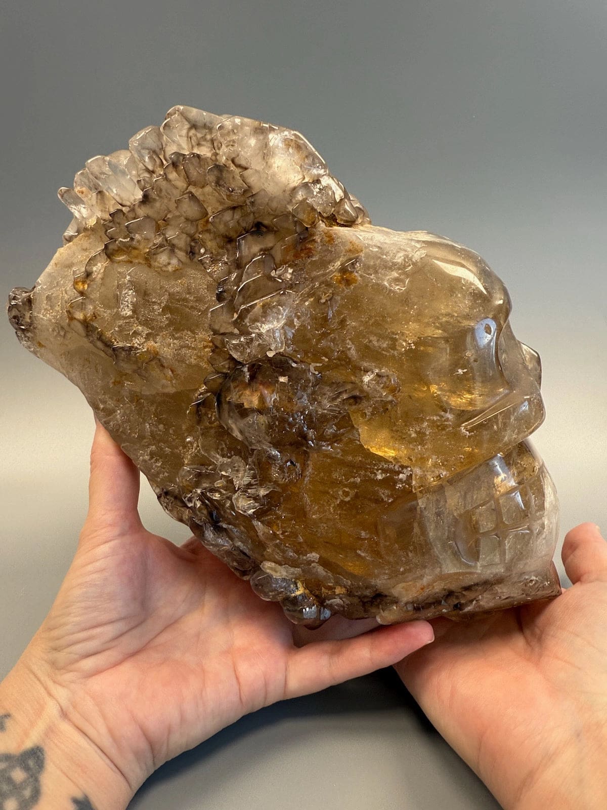 Statement Large Natural Citrine with Smokey Elestial Skull