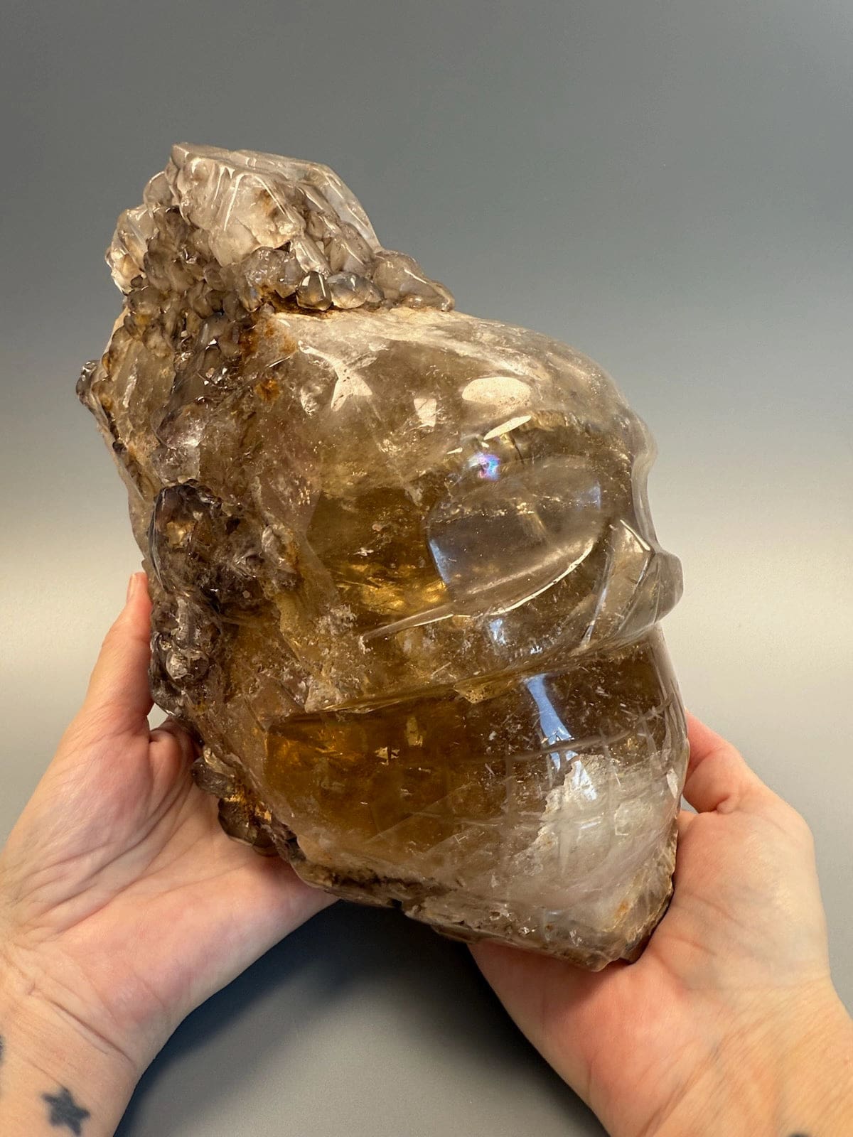 Statement Large Natural Citrine with Smokey Elestial Skull