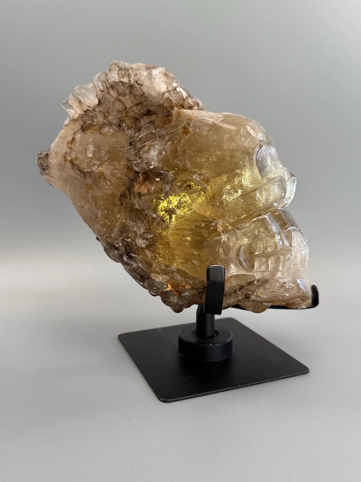 Statement Large Natural Citrine with Smokey Elestial Skull