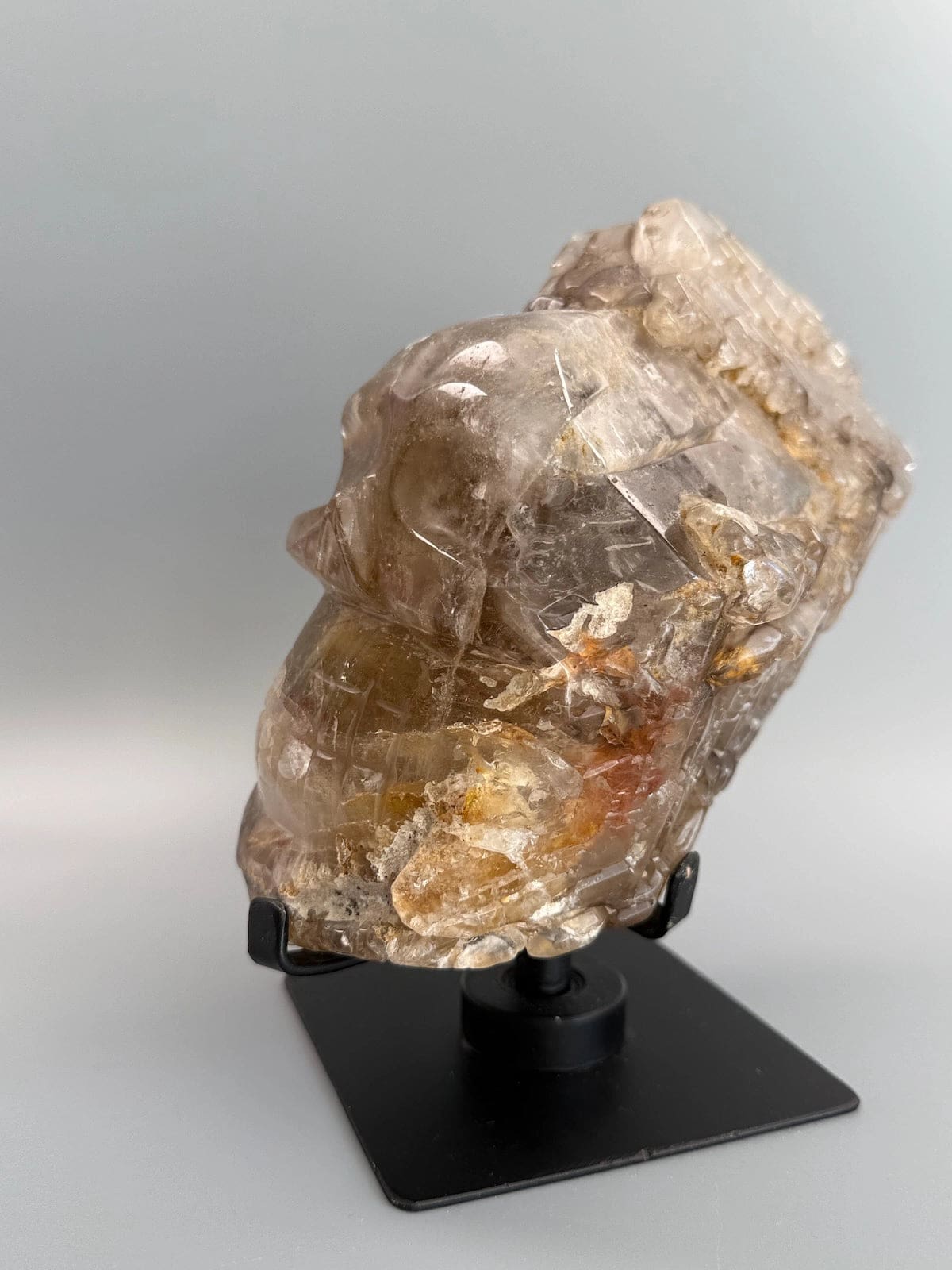 Statement Large Natural Citrine with Smokey Elestial Skull